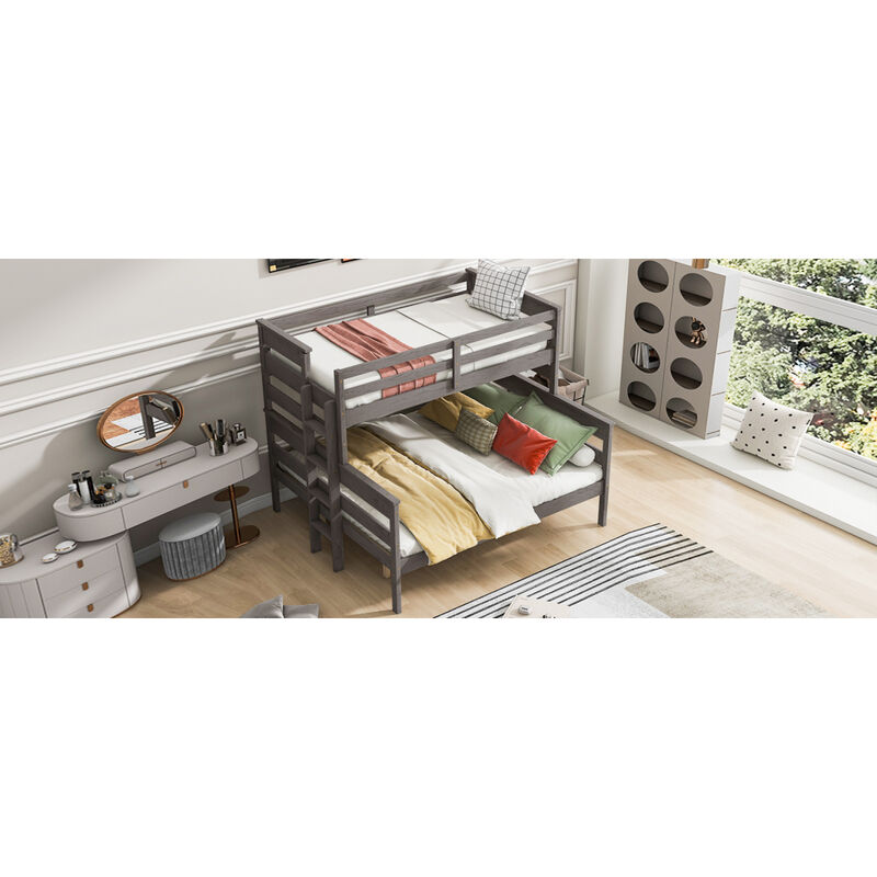 Wood Twin XL Over Queen Bunk Bed With Ladder