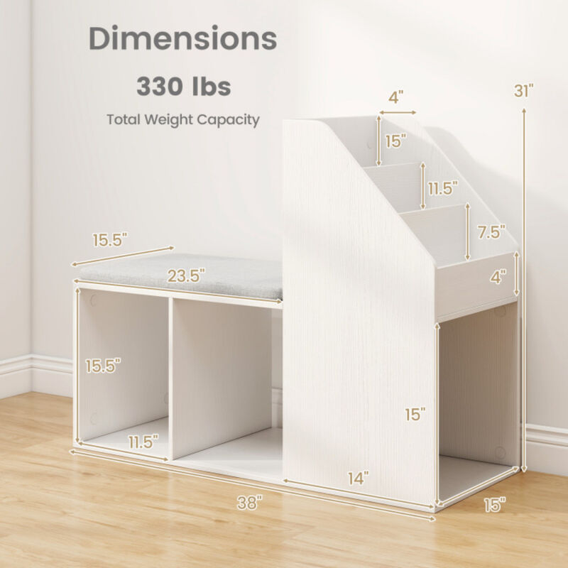 Shoe Storage Bench with Removable Seat Cushion and 6 Storage Compartments