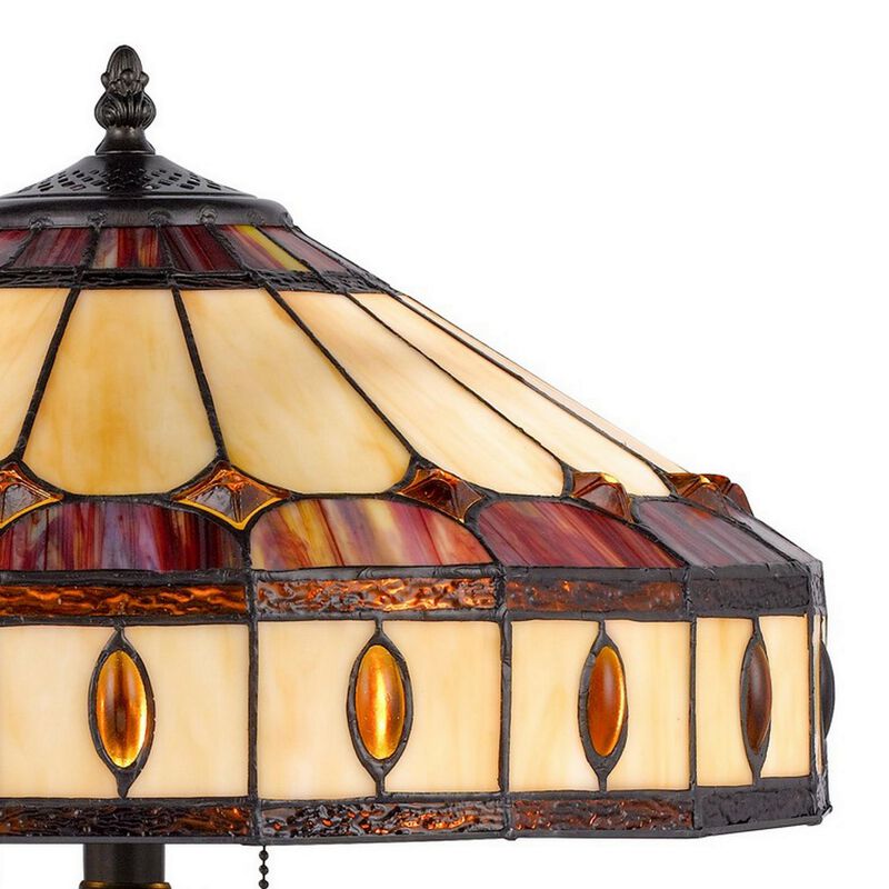 Xia 26 Inch Tiffany Style Vintage Table Lamp, Glass Shade, Antique Bronze-Benzara