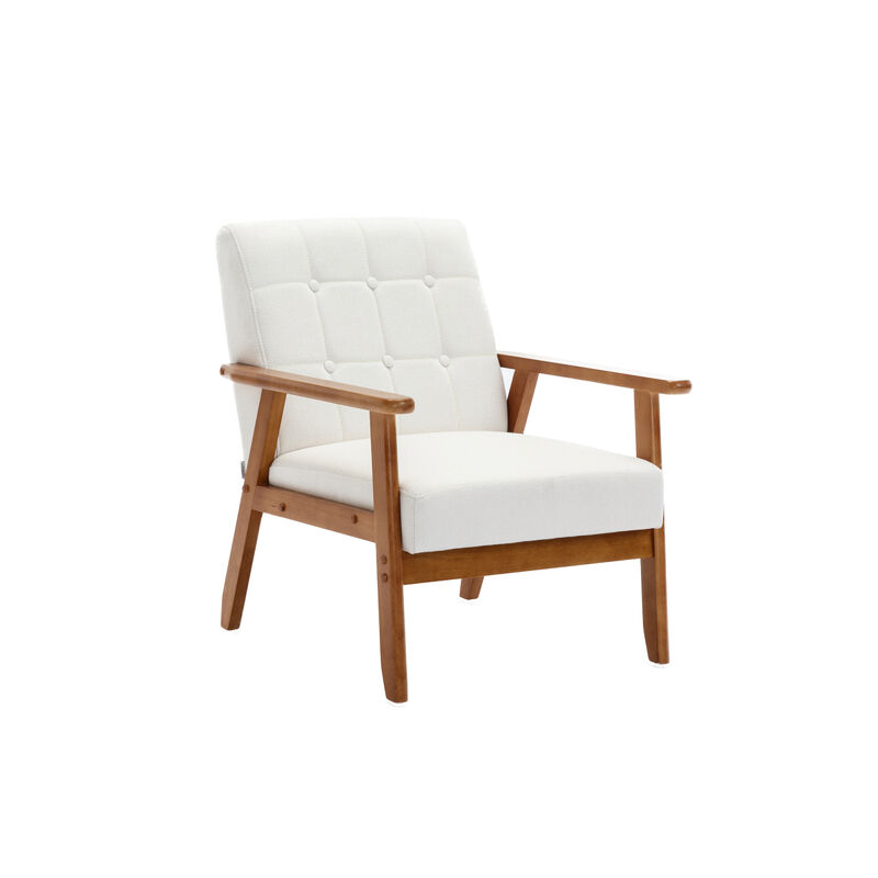 Leisure Chair With Solid Wood Armrest And Feet, Mid-Century Modern Accent Chair