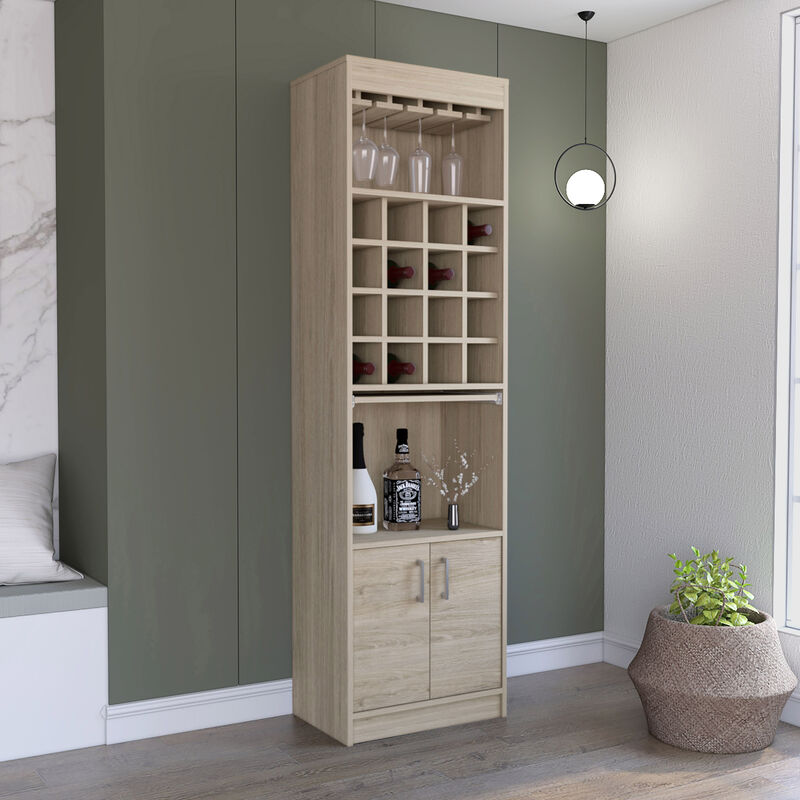 DEPOT E-SHOP Athens Kava Bar Cabinet, 16 Built-in Wine Rack, Two Door Cabinet, Two Shelves, Light Pine