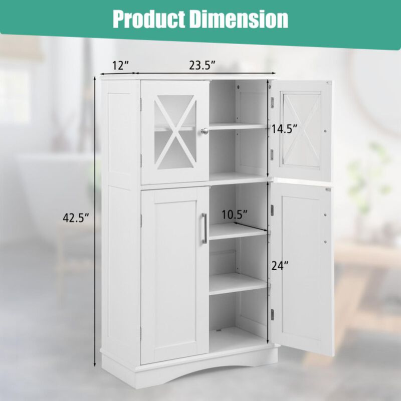 Hivvago 4 Doors Freeestanding Bathroom Floor Cabinet with Adjustable Shelves