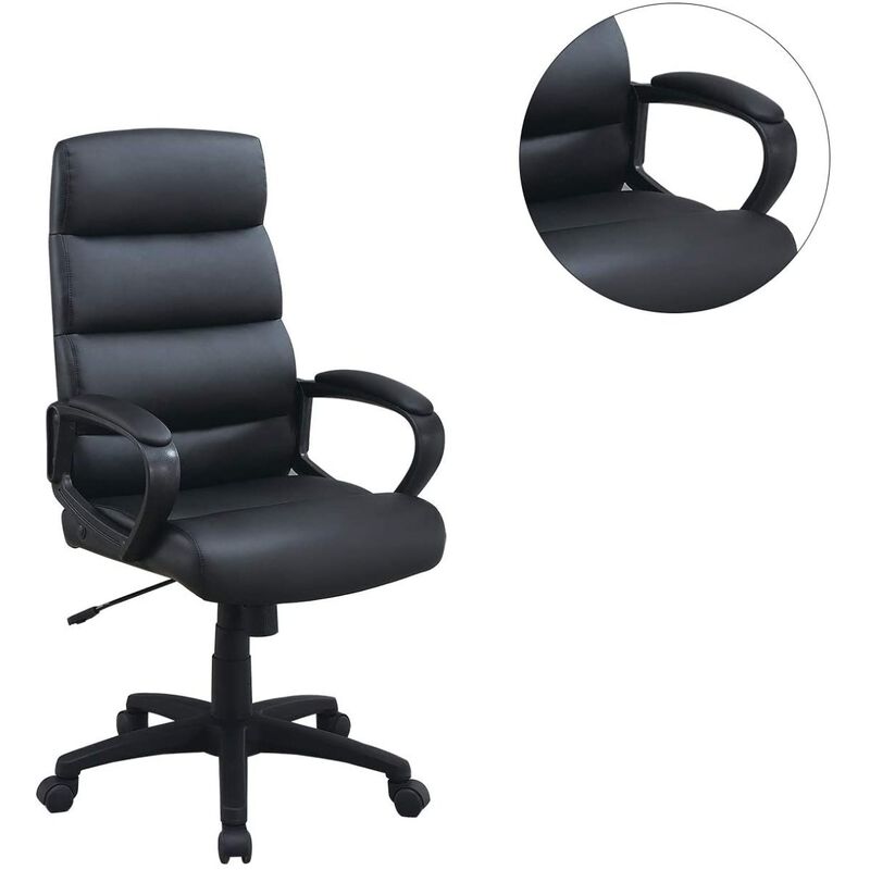 Black Faux Leather Cushioned Upholstered 1 Piece Office Chair Adjustable Height Desk Chair Relax