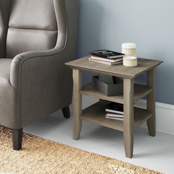 Simpli Home Acadian Solid Wood End Table In Distressed Grey