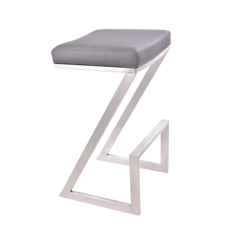 Atlantis  Counter Height Backless Grey Faux Leather and Brushed Stainless Steel Bar Stool