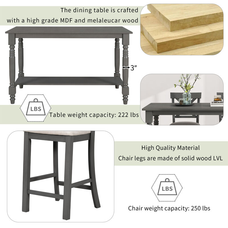 Merax 6-Piece Counter Height Dining Table with Chairs  and Bench Set