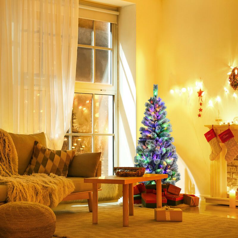 Pre-Lit Hinged Snow Flocked Christmas Tree with Remote Control
