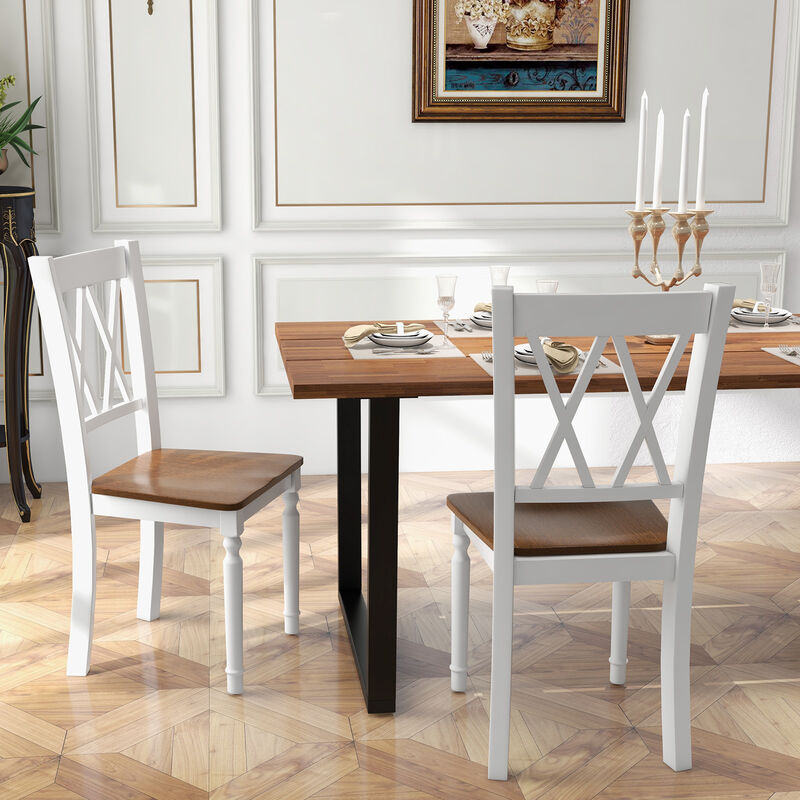 Set of 2 Wooden Farmhouse Kitchen Chairs with Rubber Wood Seat