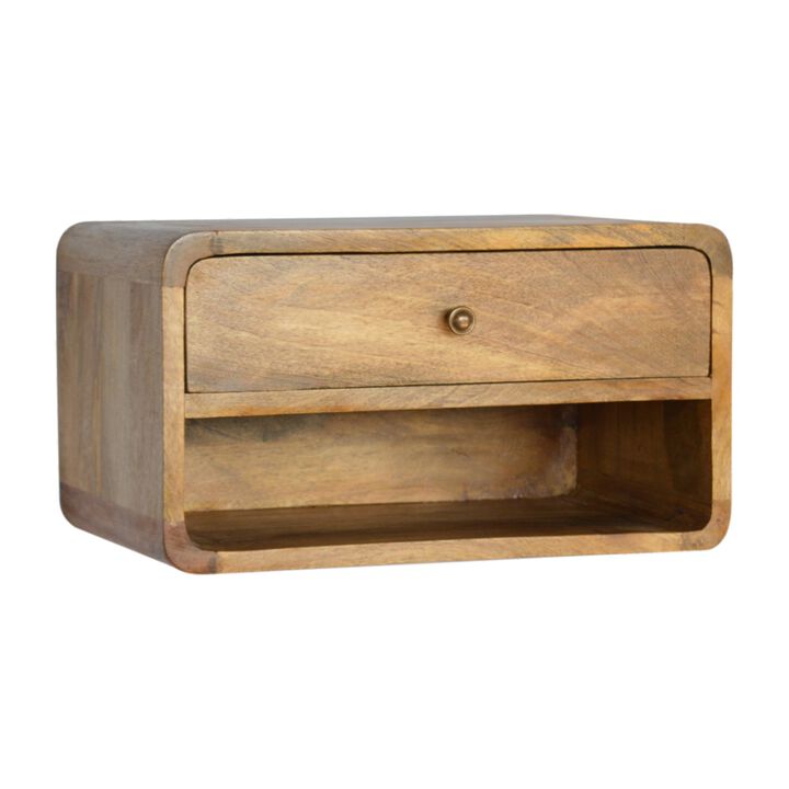 Floating Curve Open Slot 1 Drawer Solid Wood NightStand