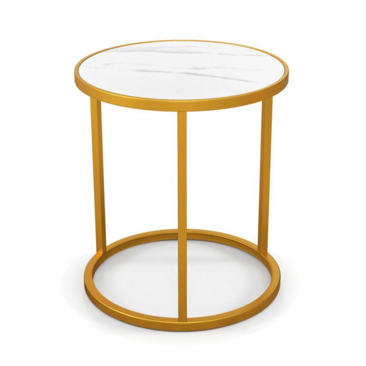 Hivvago Marble Top Round Side Table 16-Inch End Table with Golden Metal Frame