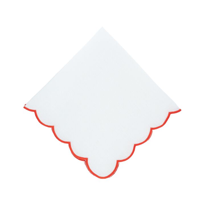 Red Scalloped Linen Napkins, Set of 4