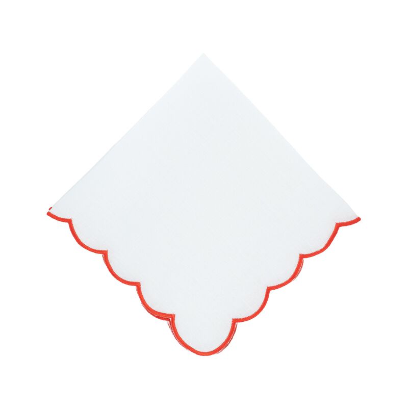 Red Scalloped Linen Napkins, Set of 4