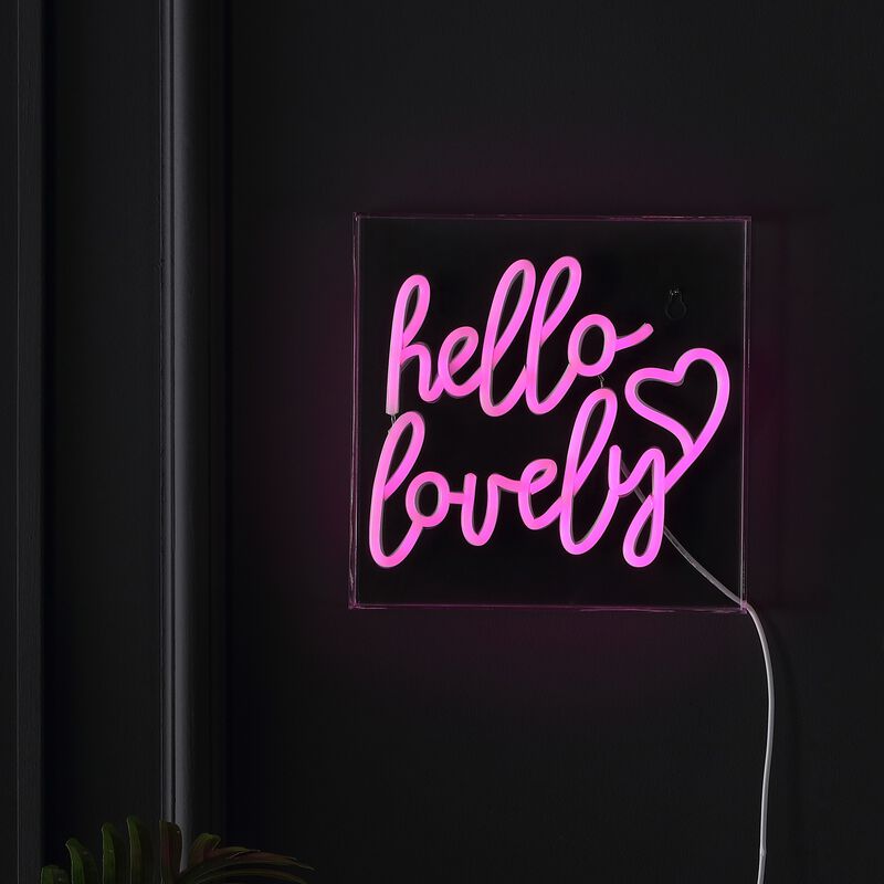Hello Lovely 10" Square Contemporary Glam Acrylic Box USB Operated LED Neon Light
