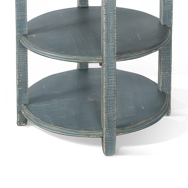 Rena Side End Table, 2 Shelves, 24 Inch Seagrass Green Mahogany Wood - Benzara