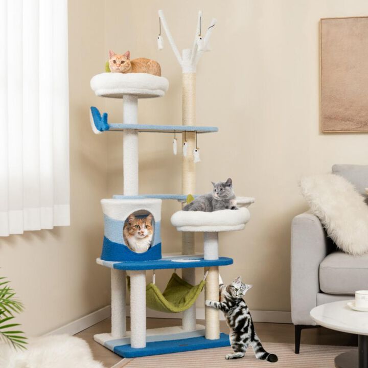 Hivvago Multi-level Cat Tower with Sisal Covered Scratching Posts-Blue