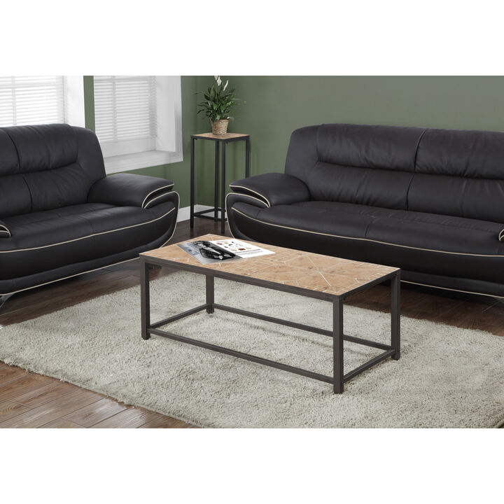 Monarch Specialties I 3160 Coffee Table, Accent, Cocktail, Rectangular, Living Room, 42" L, Metal, Tile, Brown, Transitional