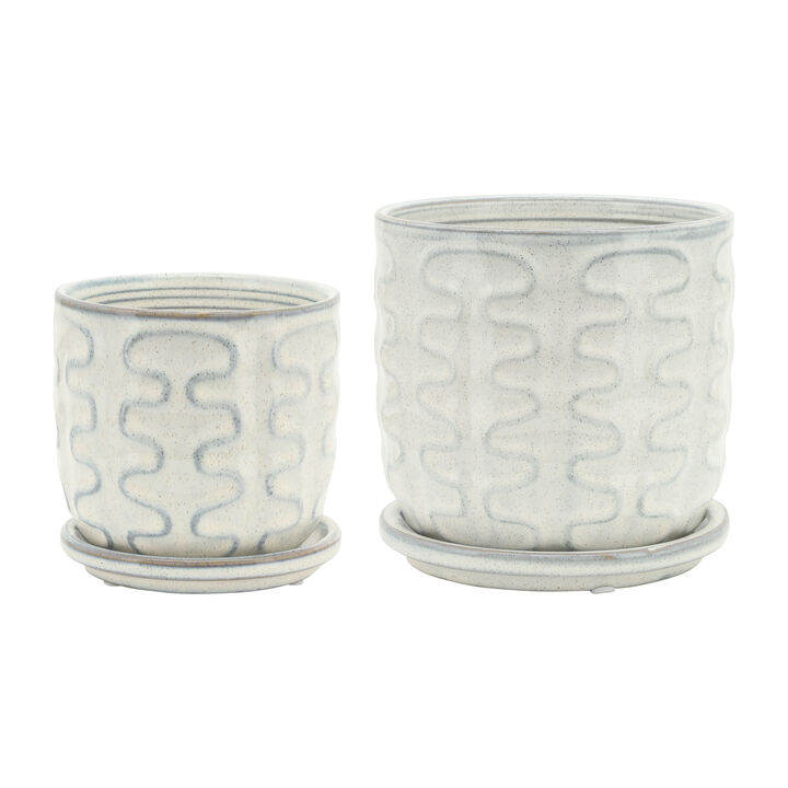 Wiggly Planter with Saucer, Beige Set