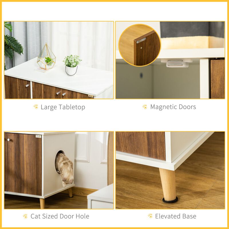 White Pet Furniture: Cat Litter Box End Table with Adjustable Shelf