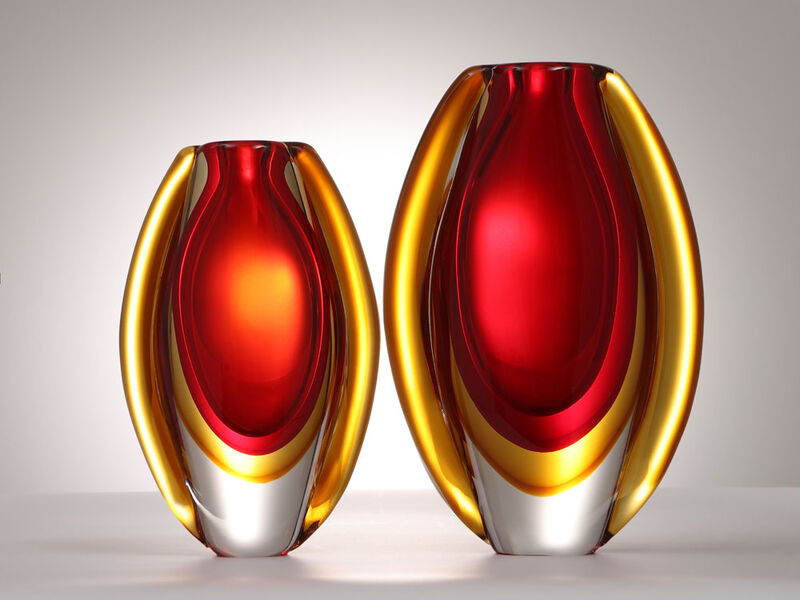 Hand Blown Sommerso Oval Art Glass Vase