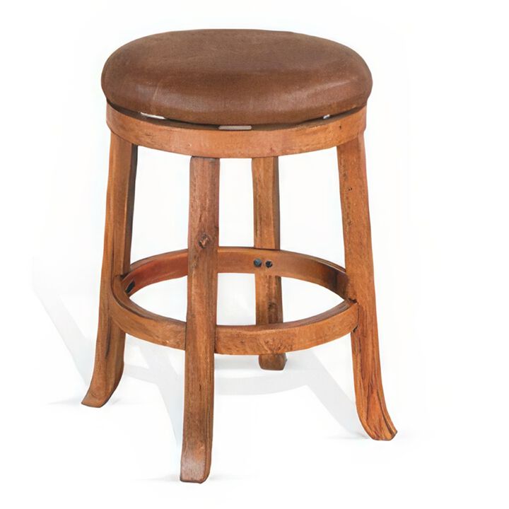 Marv Swivel Counter Stool Set of 2, Brown Faux Leather, Mahogany - Benzara