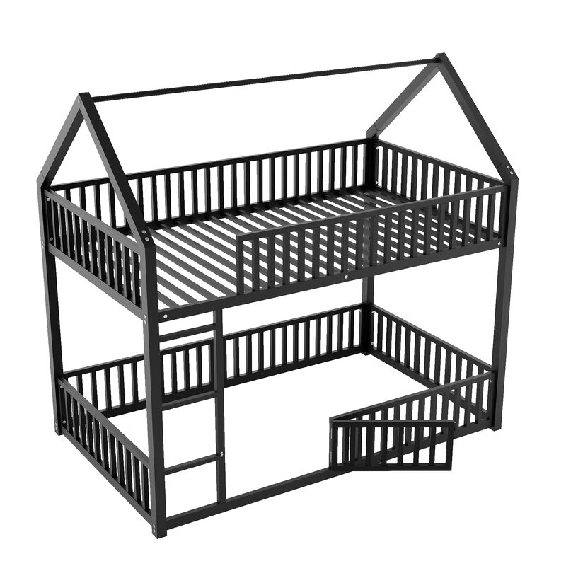 Merax House Bunk Bed with Fence and Door
