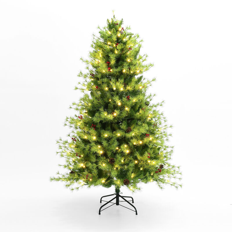 LuxenHome 6Ft Pre-Lit Green Full Artificial Pine Christmas Tree with 8 Light Functions