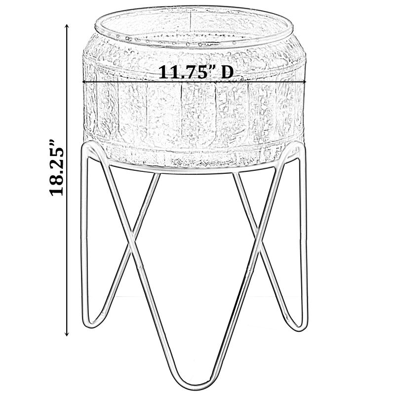 Silver Galvanized Metal Ice Bucket Beverage Cooler Tub with Stand, Medium