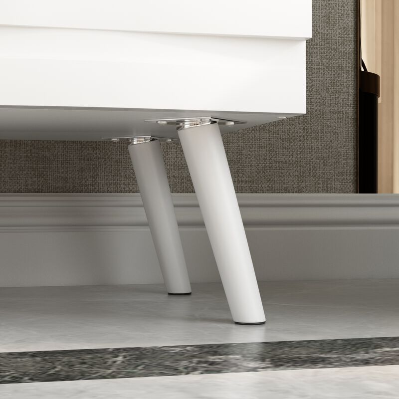 FUFU&GAGA Modern Storage Cabinet with White Embossed Design and Solid Wood Legs, Stylish Organizer for Living Room or Bedroom (55.1"W x 31.4"H x 15.7"D),White