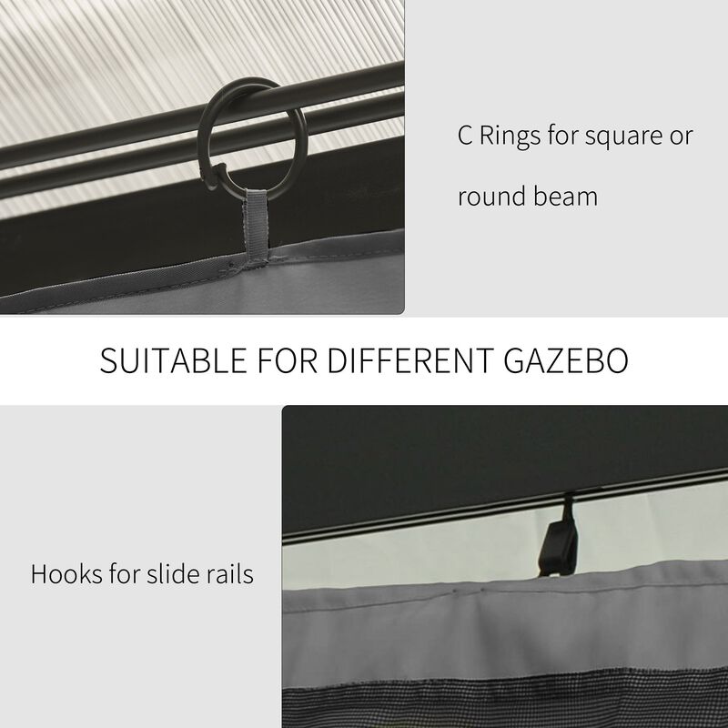 Light Gray Gazebo Accessory: 10'x10' Universal Sidewall Set with Hooks