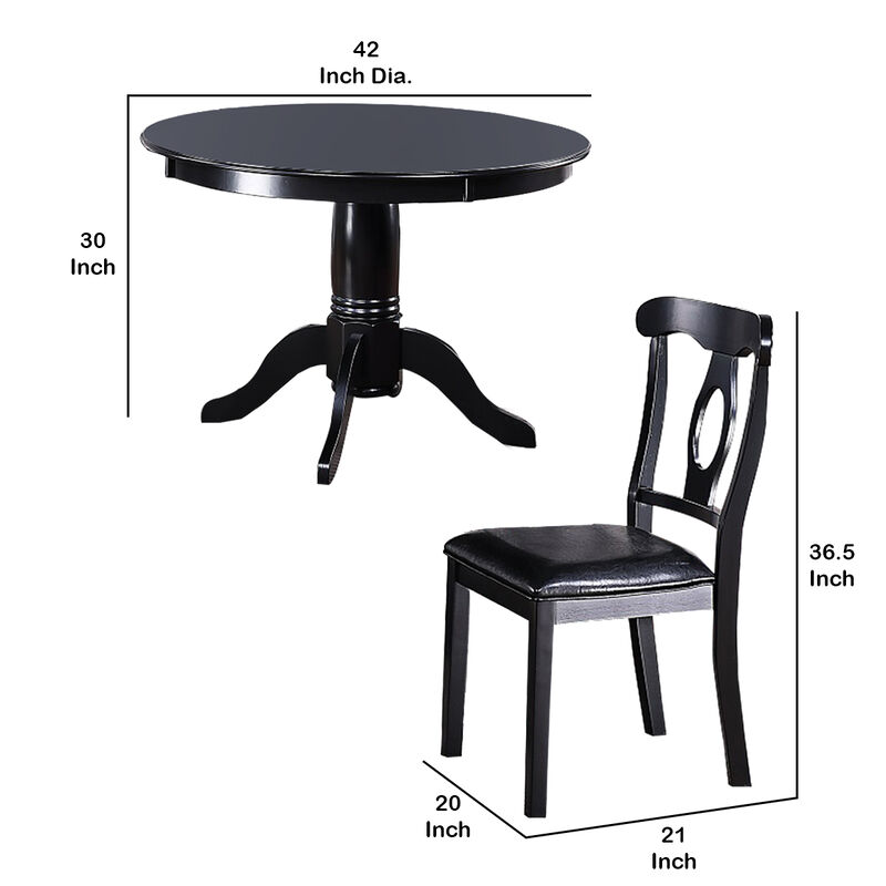5 Piece Wooden Dining Set with Leatherette Padded Chairs, Black - Benzara