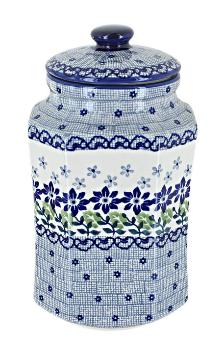 Blue Rose Polish Pottery Red Daisy Small Canister with Seal
