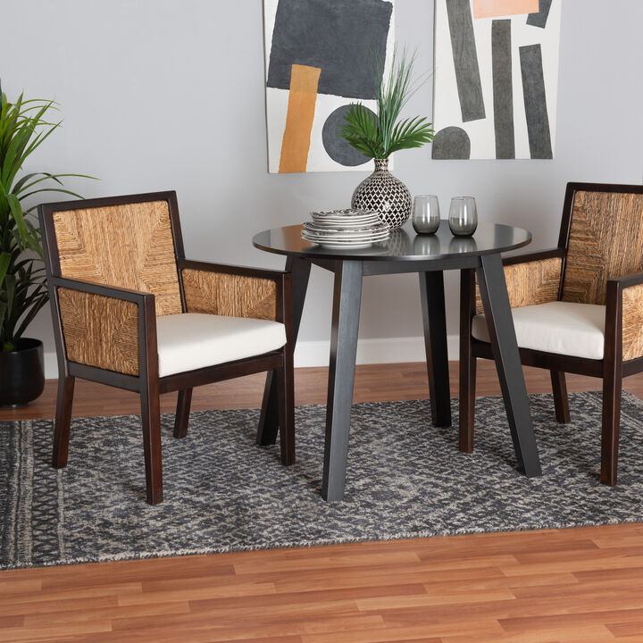 Bali & Pari Joana Modern Dark Brown Mahogany Wood and Natural Seagrass Dining Arm Chair