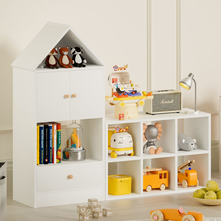 Versatile Kids' Bookshelf with House-Shaped Design for Toy & Book Storage