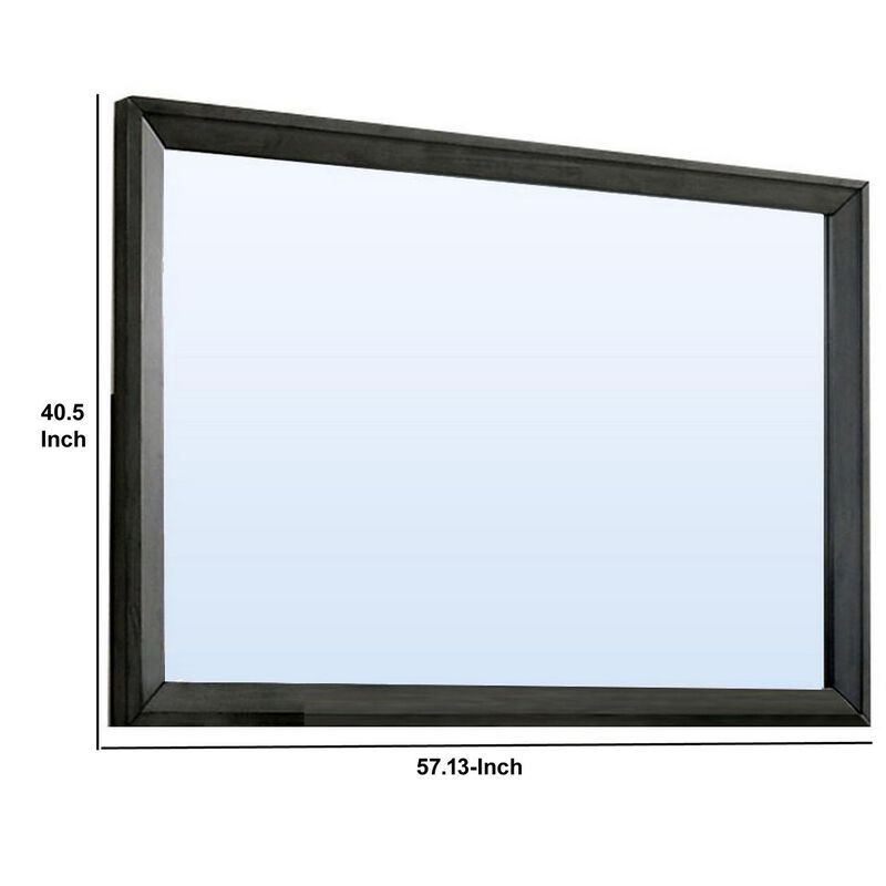 45 Inch Rectangular Wooden Frame Contemporary Mirror, Gray-Benzara
