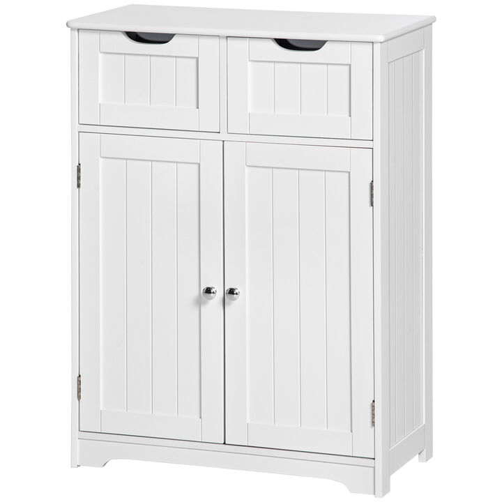 Freestanding Bathroom Storage Cabinet with 2 Drawers & Adjustable Shelf, White