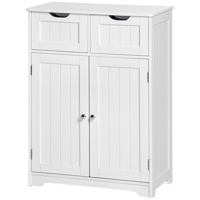 Freestanding Bathroom Storage Cabinet with 2 Drawers & Adjustable Shelf, White