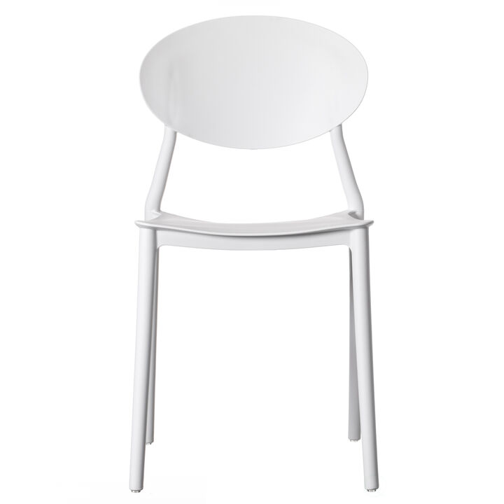 Modern Plastic Outdoor Dining Chair with Open Oval Back Design, White Set of 4