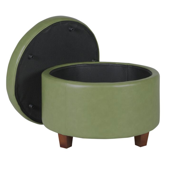 Leatherette Upholstered Wooden Ottoman with Single Button Tufted Lift Top Storage, Green, Large - Benzara