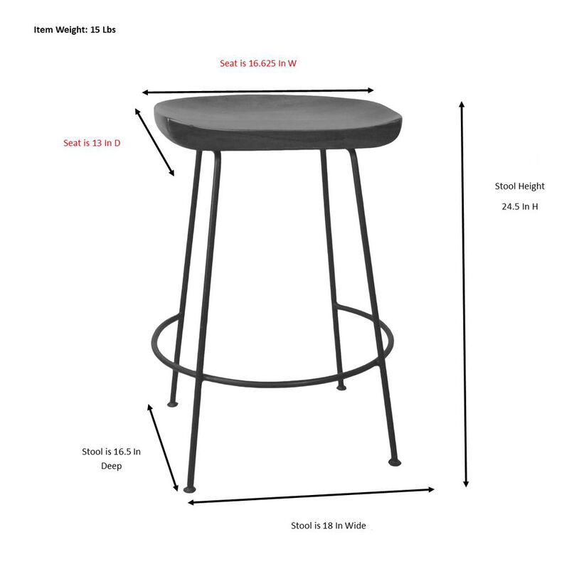 Carolina Living Diya 24.5 Counter Stool - Set of 2 - Chestnut Seat - Black Base