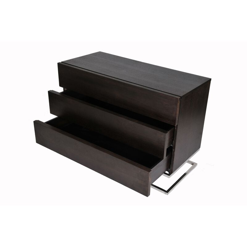 Sam 39 Inch Dresser, 3 Drawers, Sleek Steel Legs, Espresso Brown Wood - Benzara