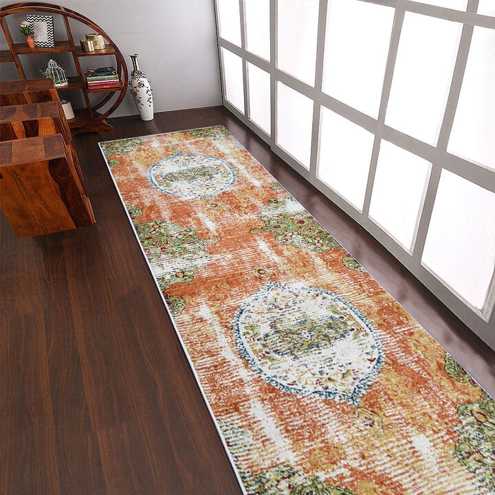 RUGSOTIC CARPETS MACHINE MADE HEATSET POLYPROPYLENE AREA RUGS  - 3'2''x10', Runner Shape, Beige Caramel Color, Classic Oriental Traditional  Design, Midium Pile Machine Made Area Rugs (M00044)