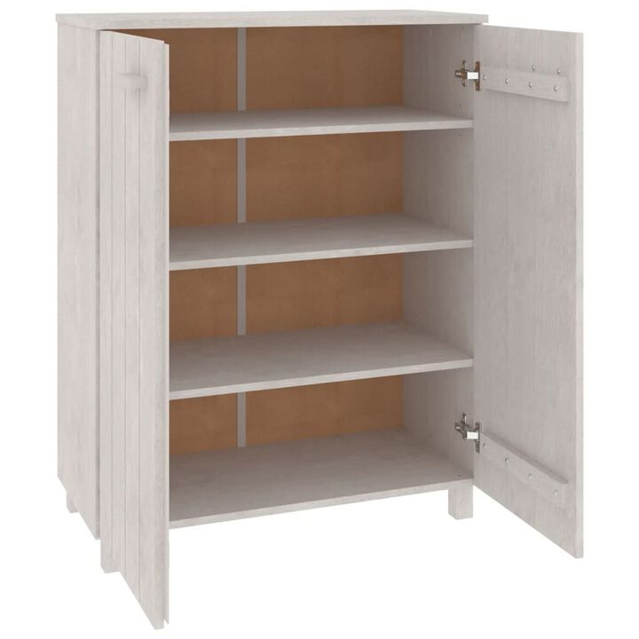 Accent Shoe Cabinet, 2 Doors, Farmhouse White Solid Pine Wood - Benzara