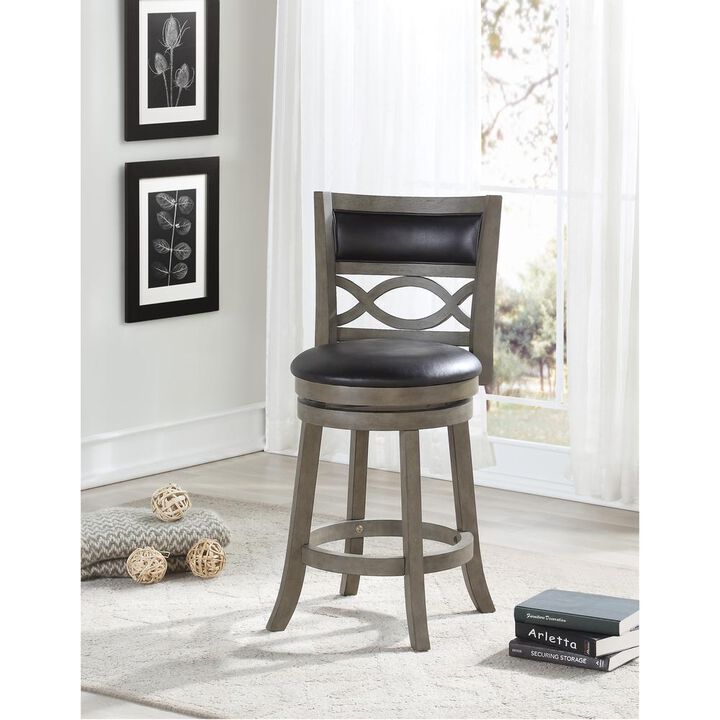New Classic Furniture Manchester 24 Wood Counter Stool with Black PU Seat in Ant Gray