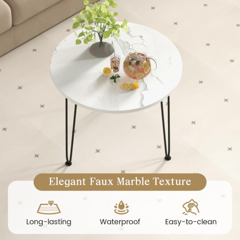 Hivvago Round End Table with Thickened Tabletop and Metal Tripod Legs