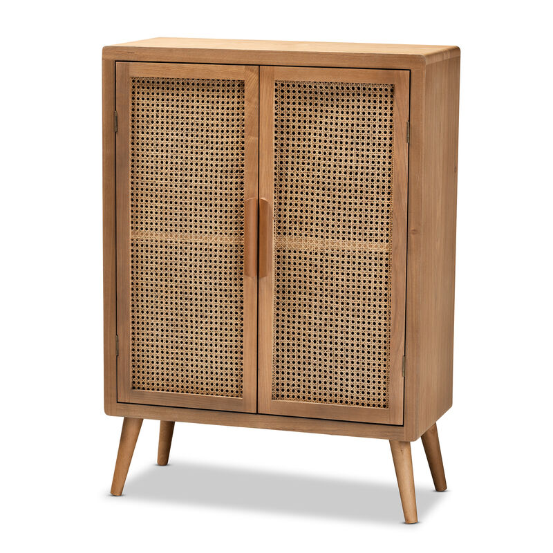 Baxton Studio Alina Mid Century Medium Oak Finished Wood 2 Door Accent Storage Cabinet