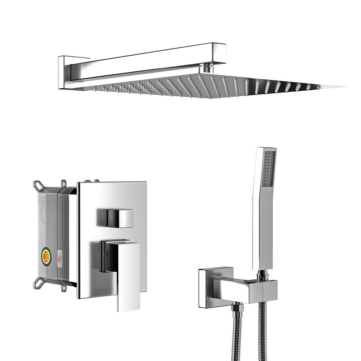 10" Rain Shower Head Systems, Chrome, Wall Mounted Shower