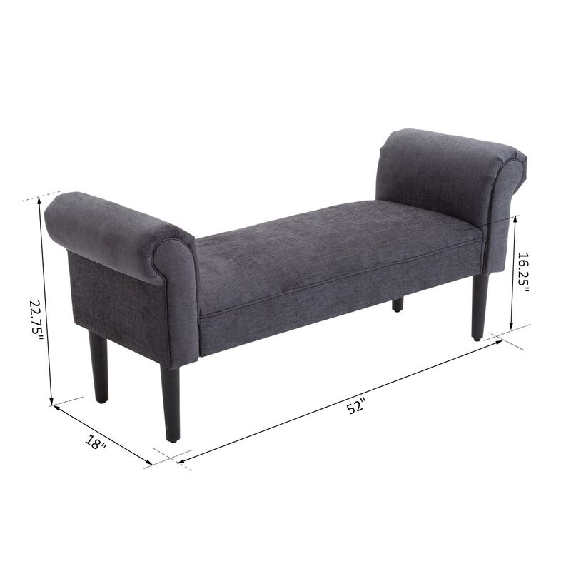 Dark Grey Comfort: 52" Linen Upholstered Ottoman Bench with Arms