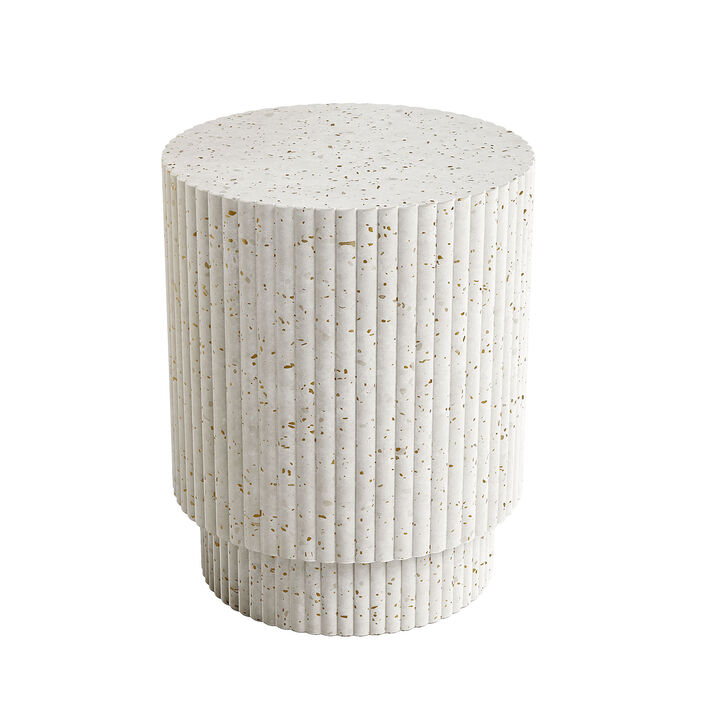 16" SHEILA OUTDOOR & INDOOR SIDE TABLE - STONED WHITE