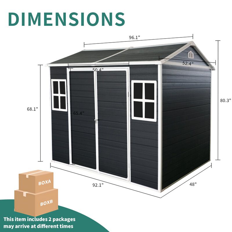 Mondawe 8x4ft Weather-Resistant Resin Galvanized Steel Frame Outdoor Versatile Storage Shed