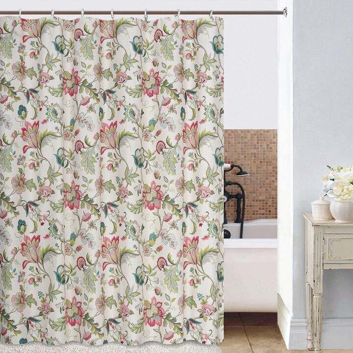 Ellis Curtain Brissac Classic Floral Design Button Holes Shower Curtain 70" x 72" Red